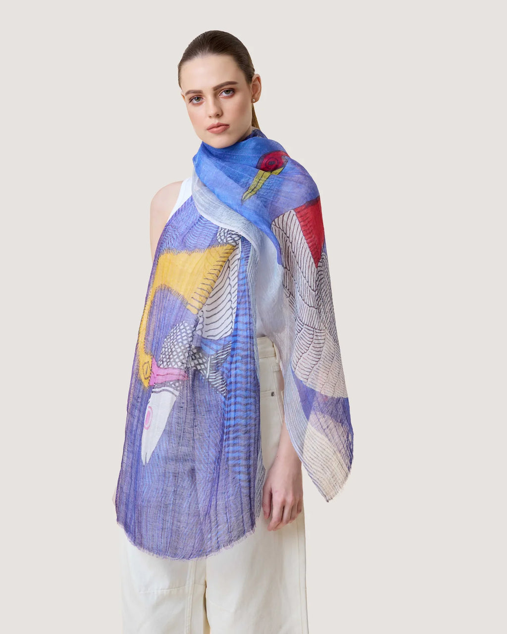 Dlux Swan Line Art Scarf Indigo